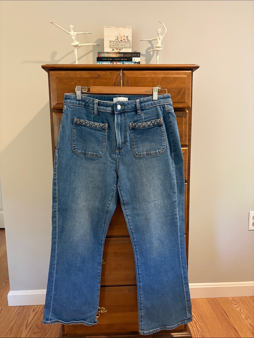 LOFT Medium Blue Cropped Jeans with Braided Pocket Trim